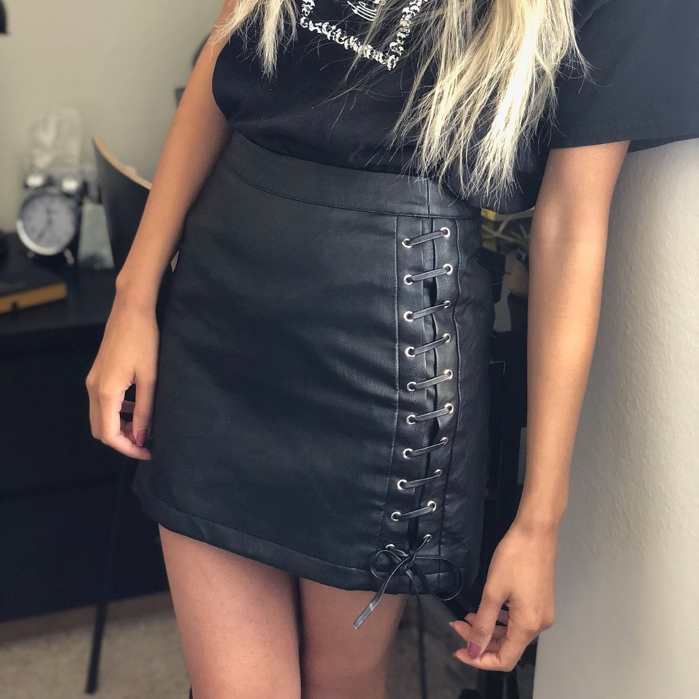 Topshop Black Lace-Up Mini Skirt